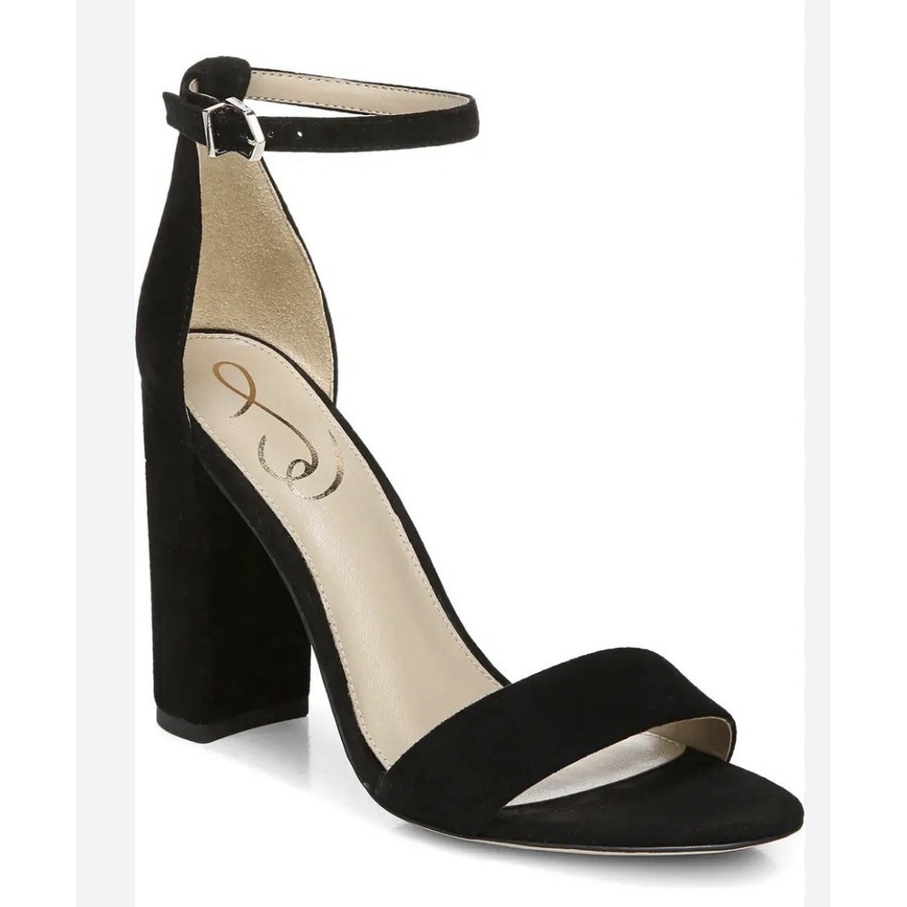 Sam Edelman Yaro Black Suede Ankle Strap Block‎ Heel Sandal SIZE 9.5 Block Heel